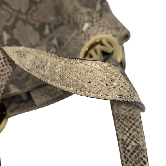 MICHAEL KORS Fulton Python Embossed Leather Large Shoulder Bag - Gray/Tan/Black - Picture 13 of 14